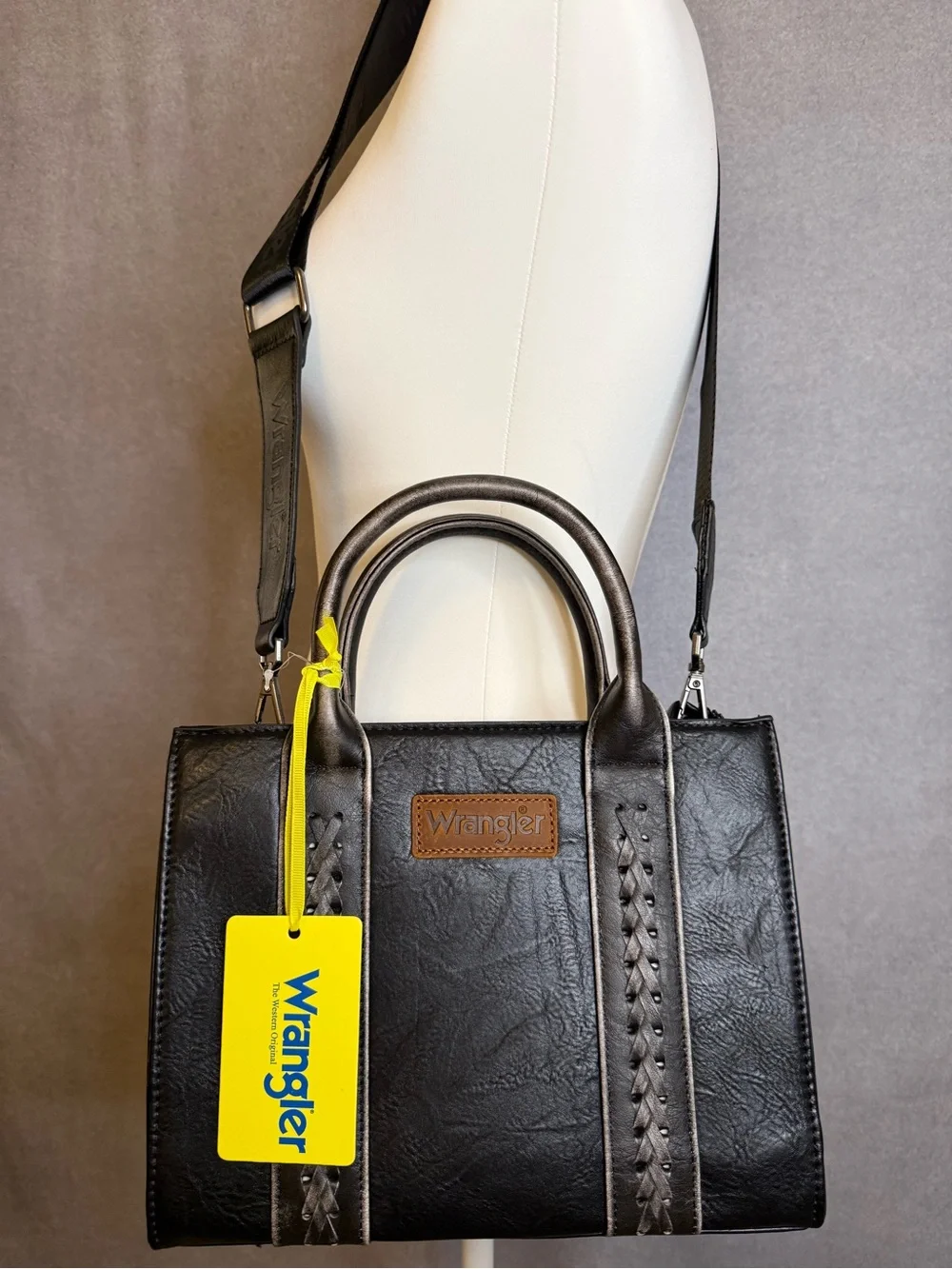 Wrangler Black Faux Leather Satchel Crossbody Bag NWT